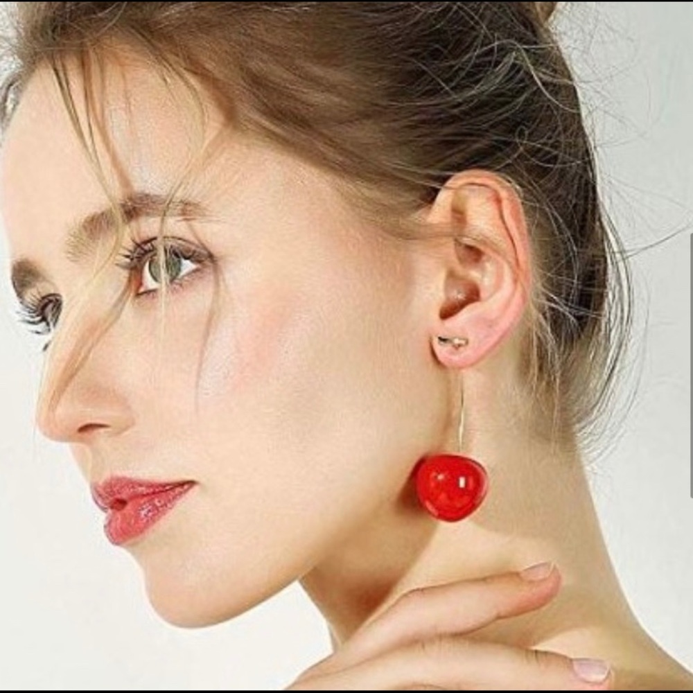 Cherry Earrings Drop Dangle Red \ NEW - Picture 3 of 8